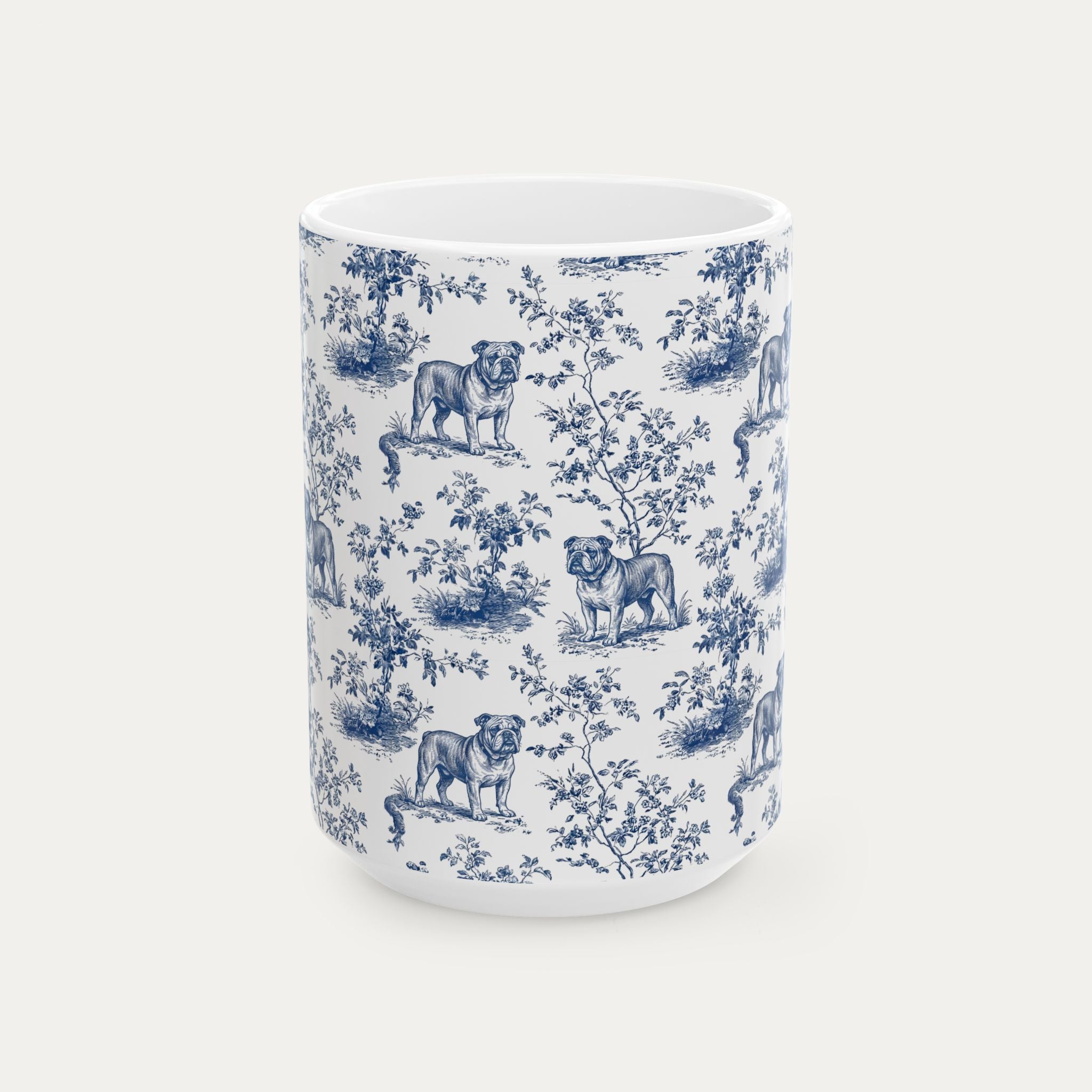 English Bulldog Blue Toile Mug