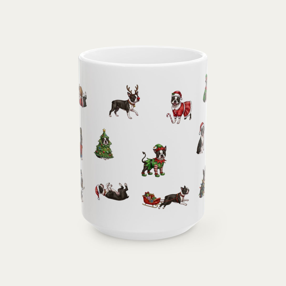 Boston Terrier Black and White Christmas Mug
