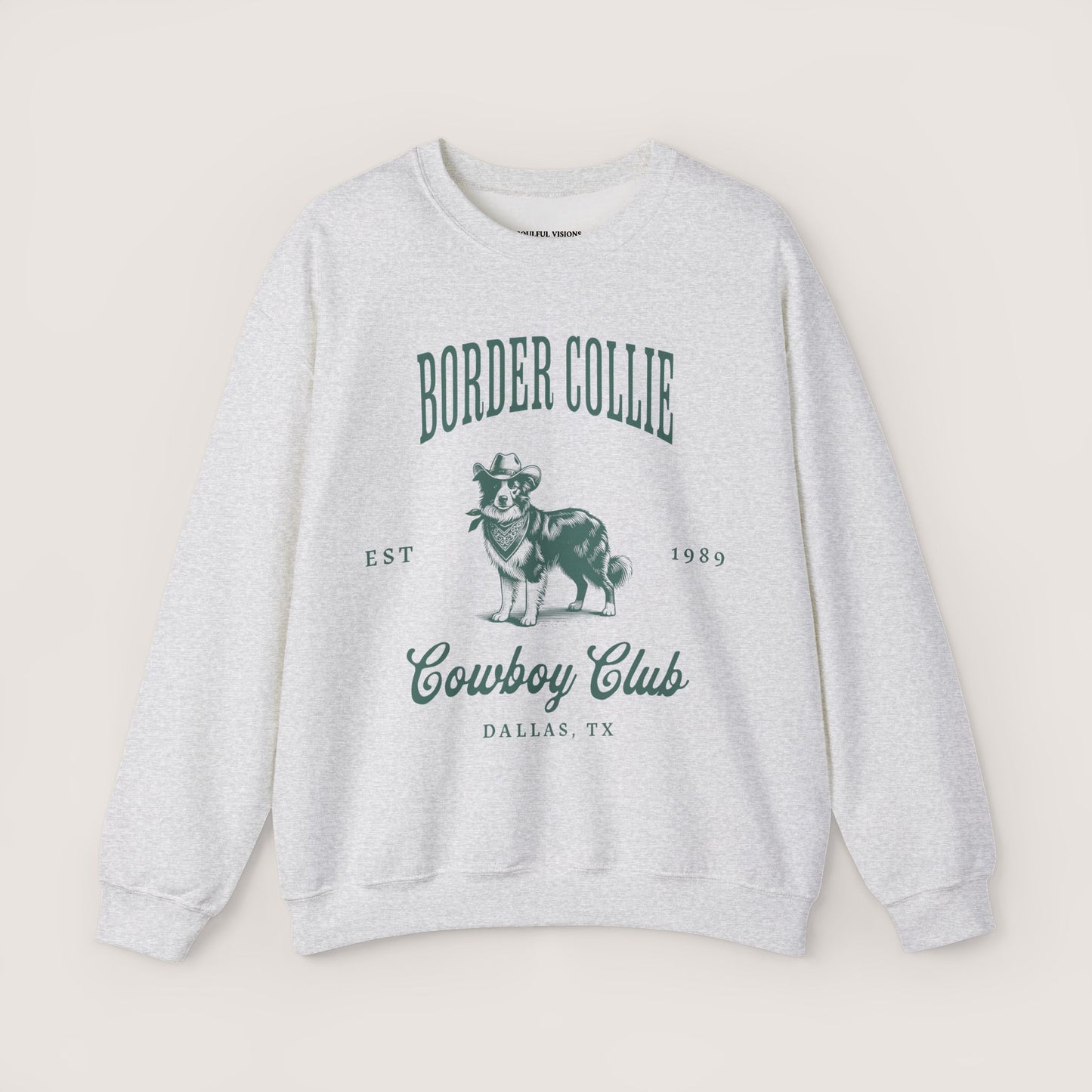 border collie Cowboy Club Sweatshirt - ash with green design