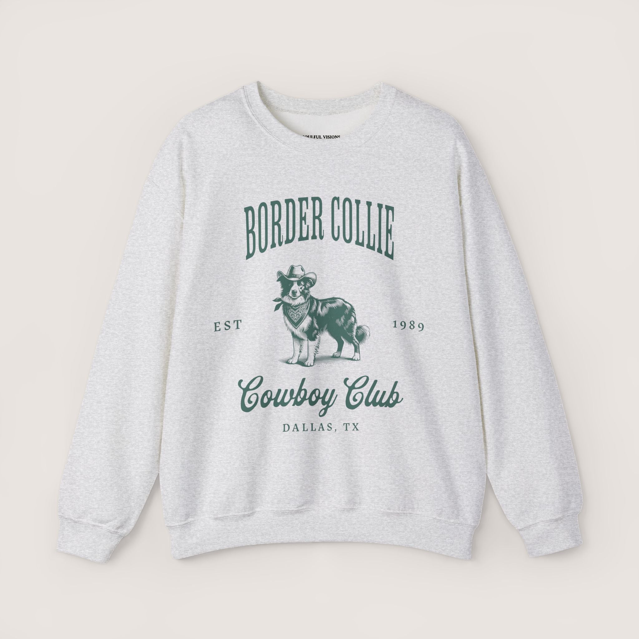 border collie Cowboy Club Sweatshirt - ash with green design