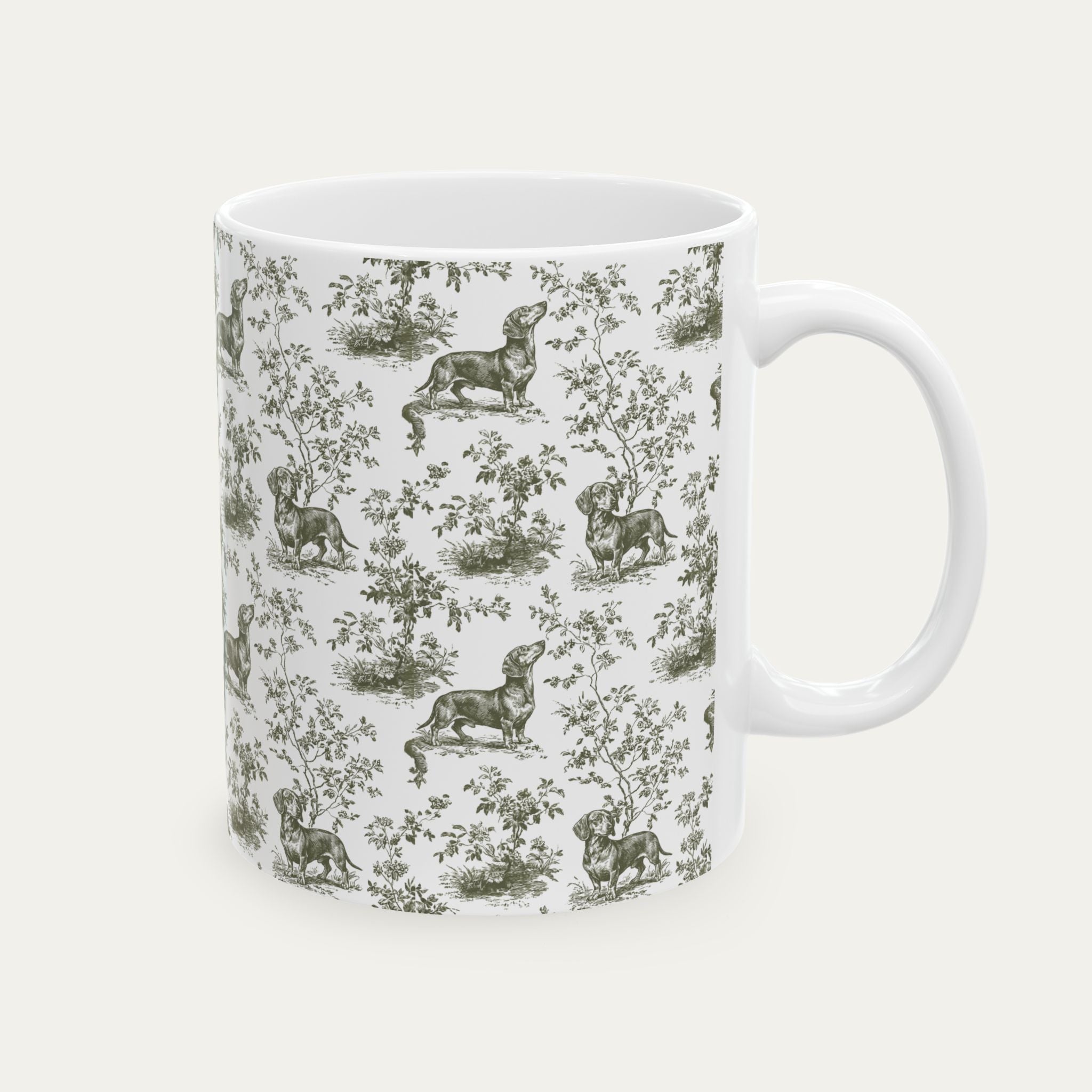 Dachshund Shorthaired Sage Green Toile Mug