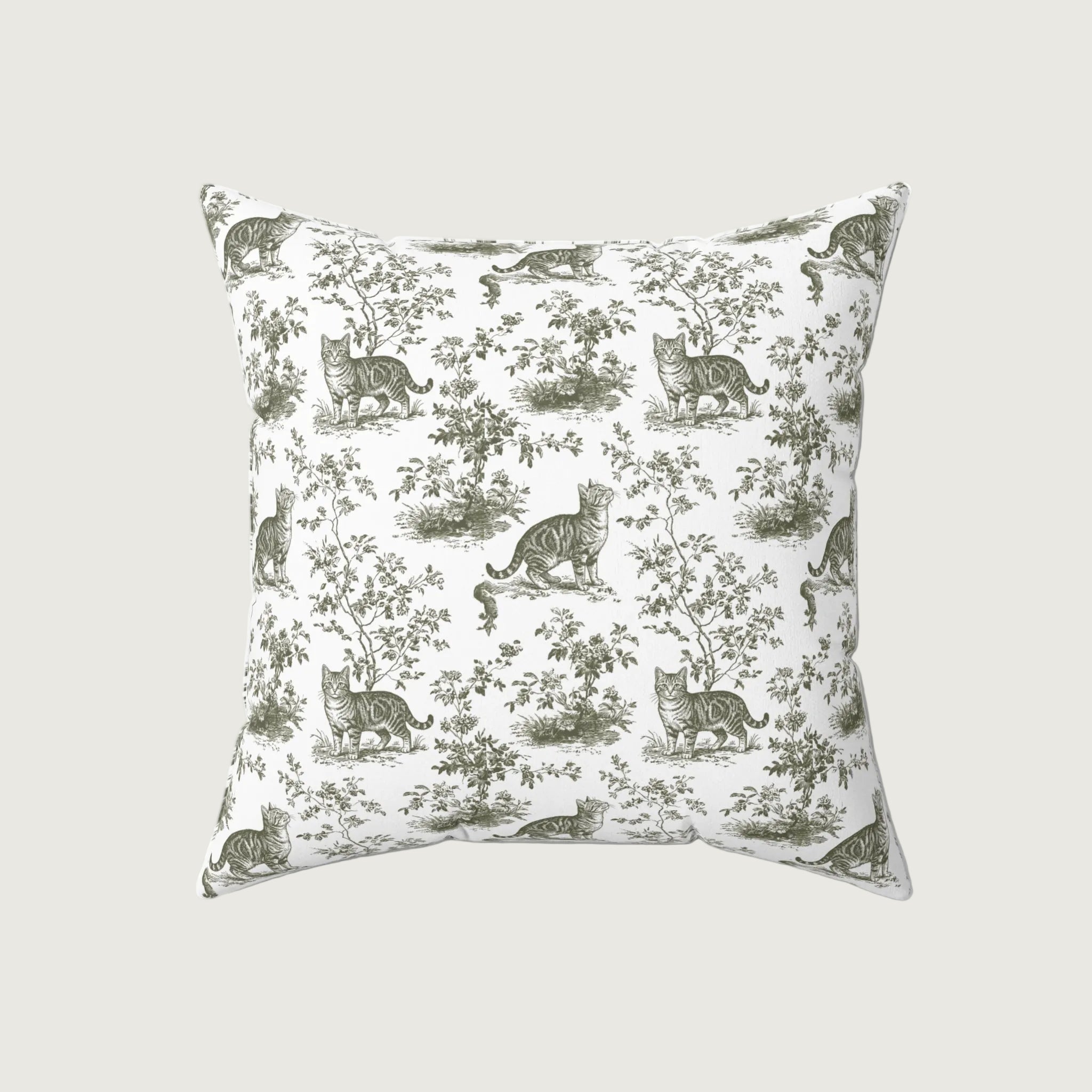 Cat Sage Green French Toile Pillow
