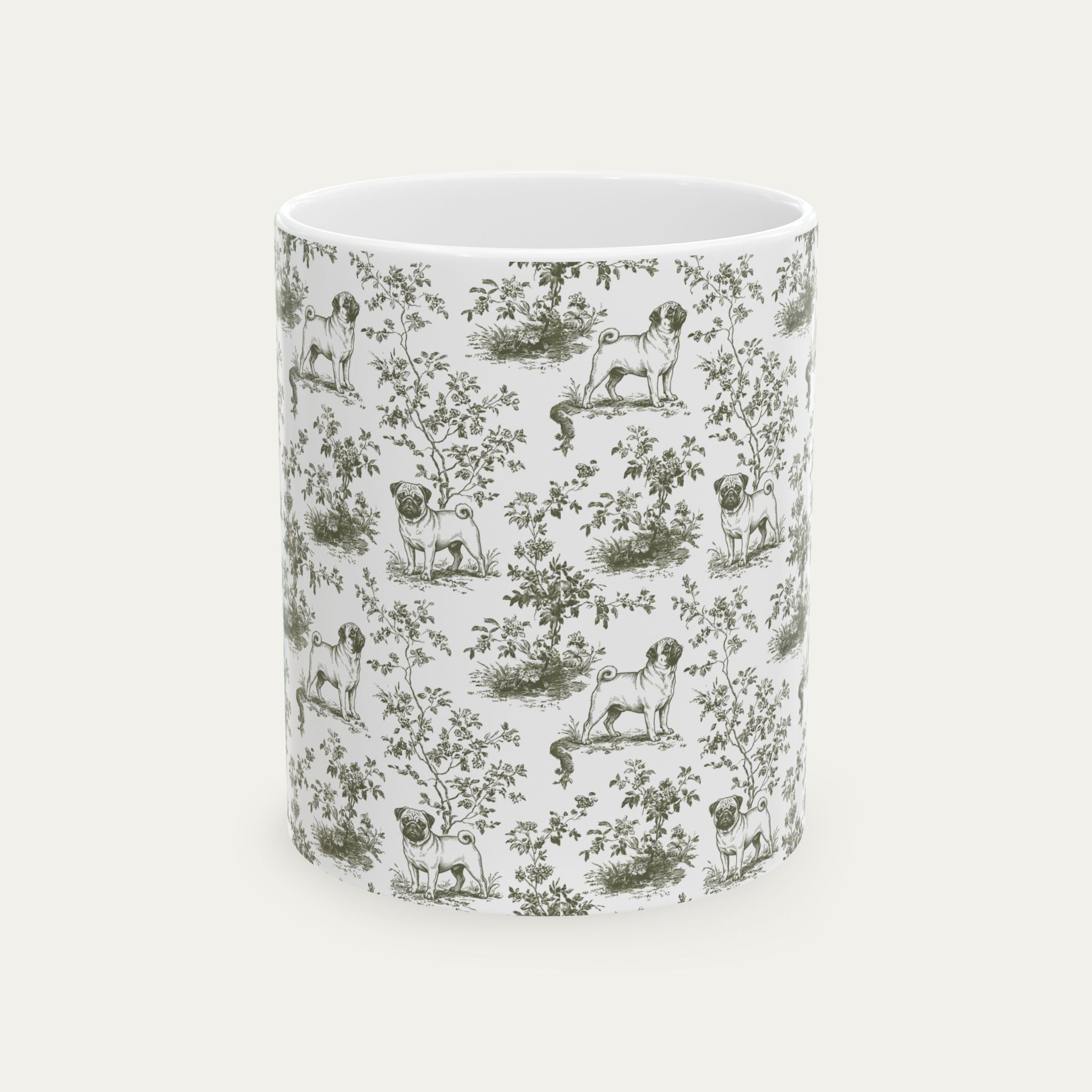 Pug Sage Green Toile Mug