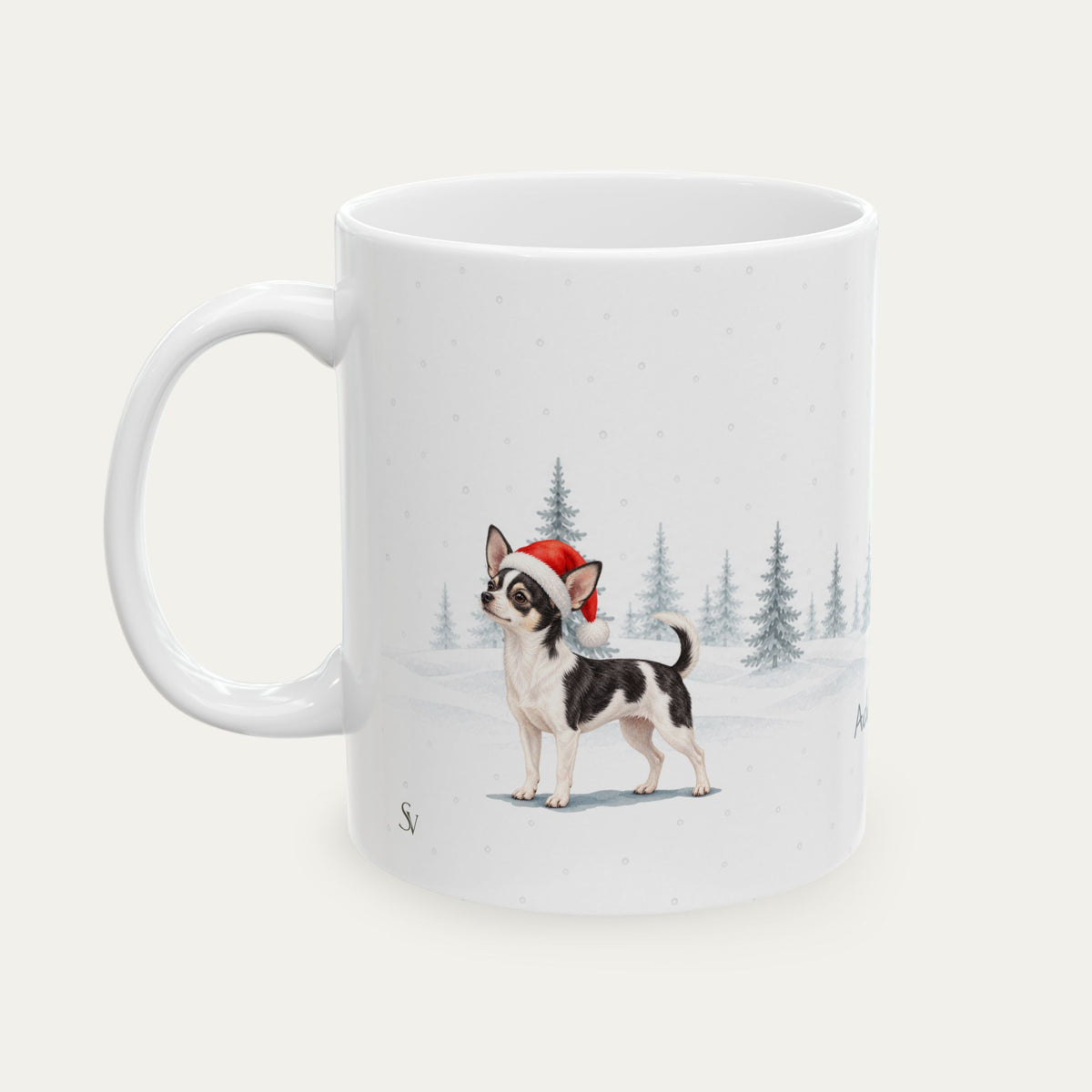 Custom Chihuahua Black and White  Christmas Santa Hat Mug