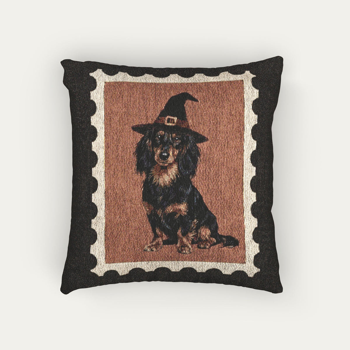 Dachshund LH Black and Tan Halloween Woven Pillow