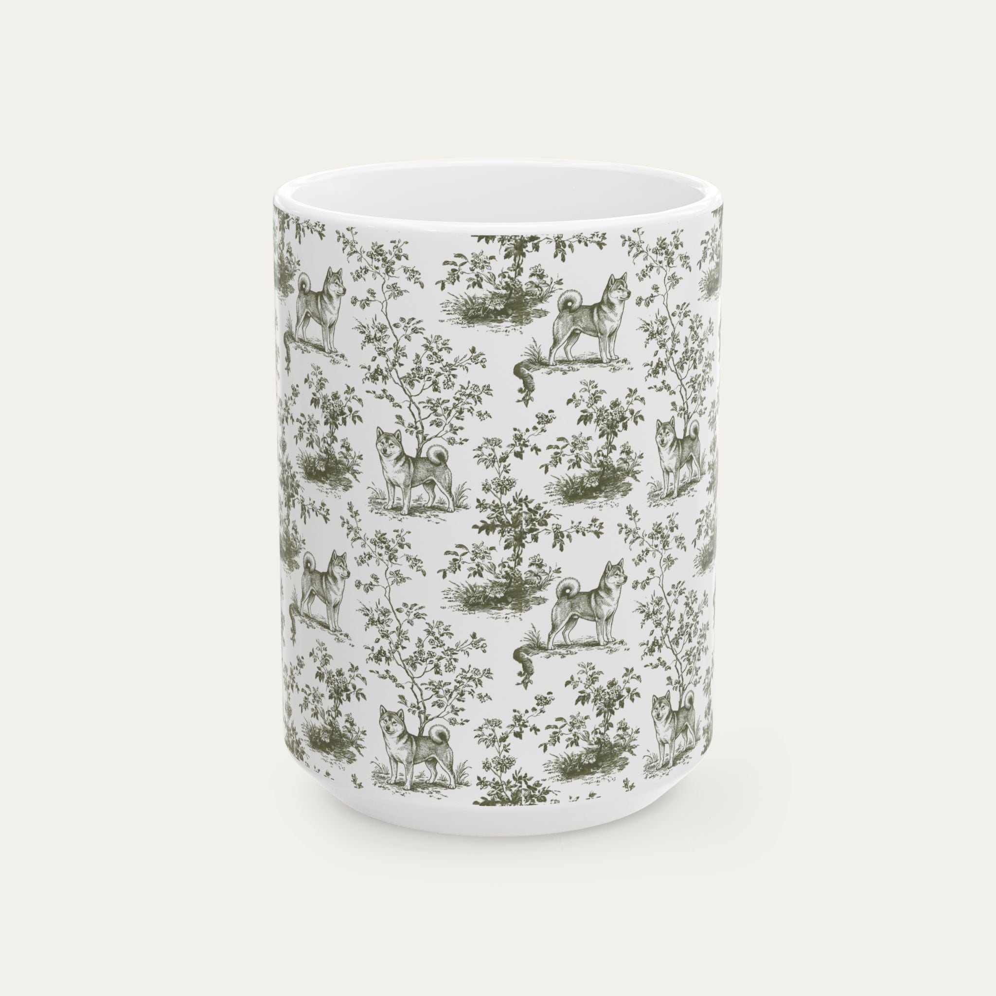Shiba Inu Sage Green Toile Mug