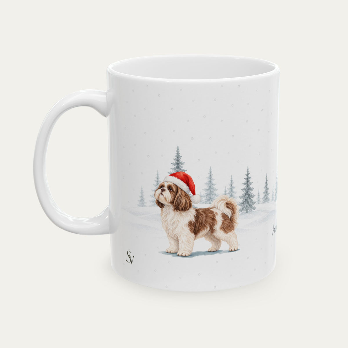 Custom Shih Tzu Liver and White Christmas Santa Hat Mug