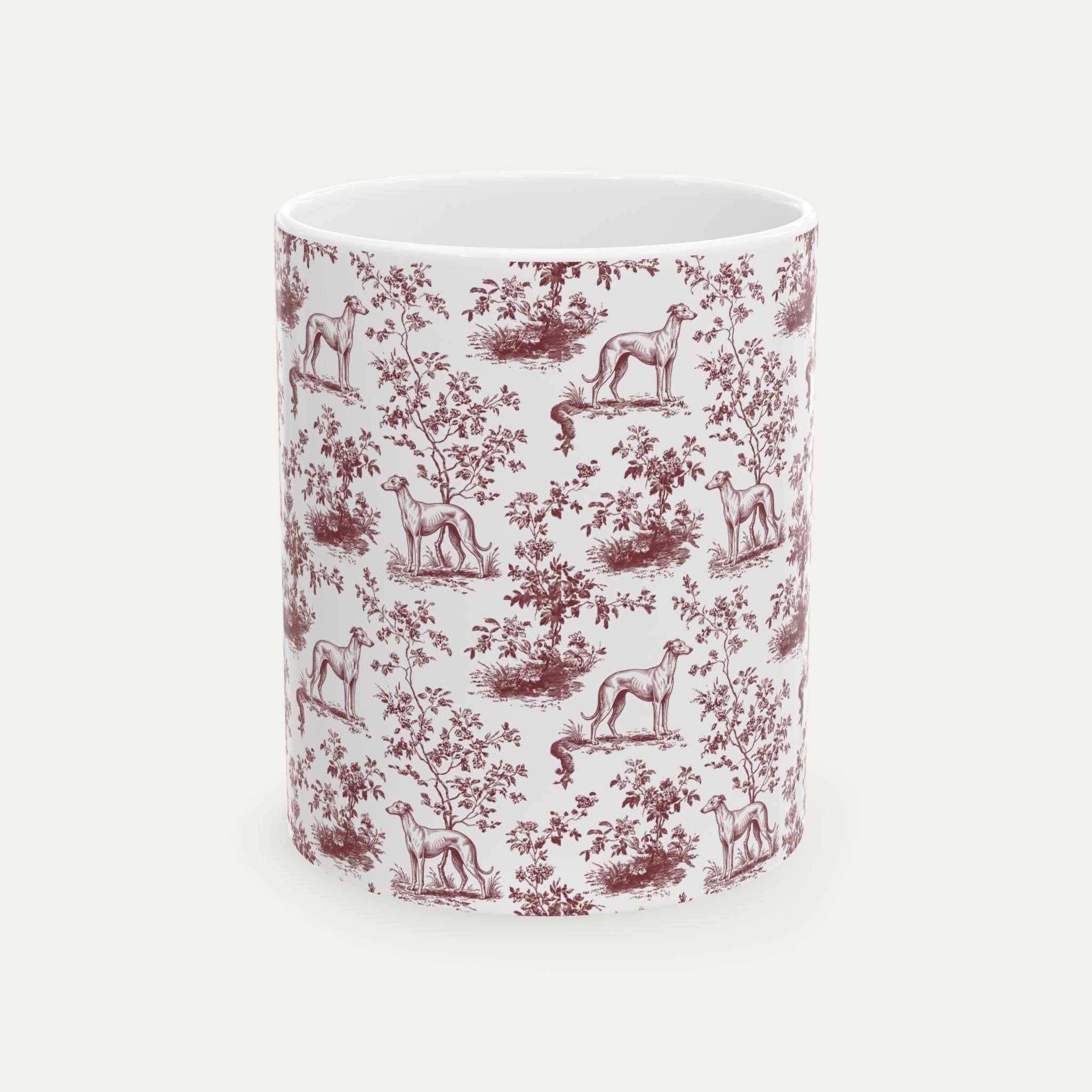 Greyhound Burgundy Toile Mug