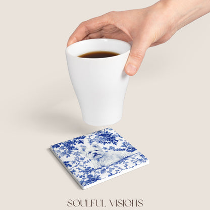 Westie French Blue Toile Ceramic Coaster
