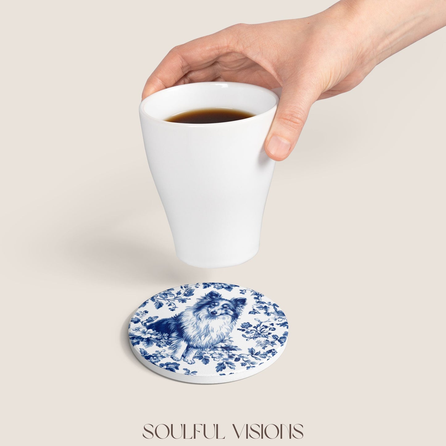 Shetland Sheepdog Ceramic Coaster French Toile