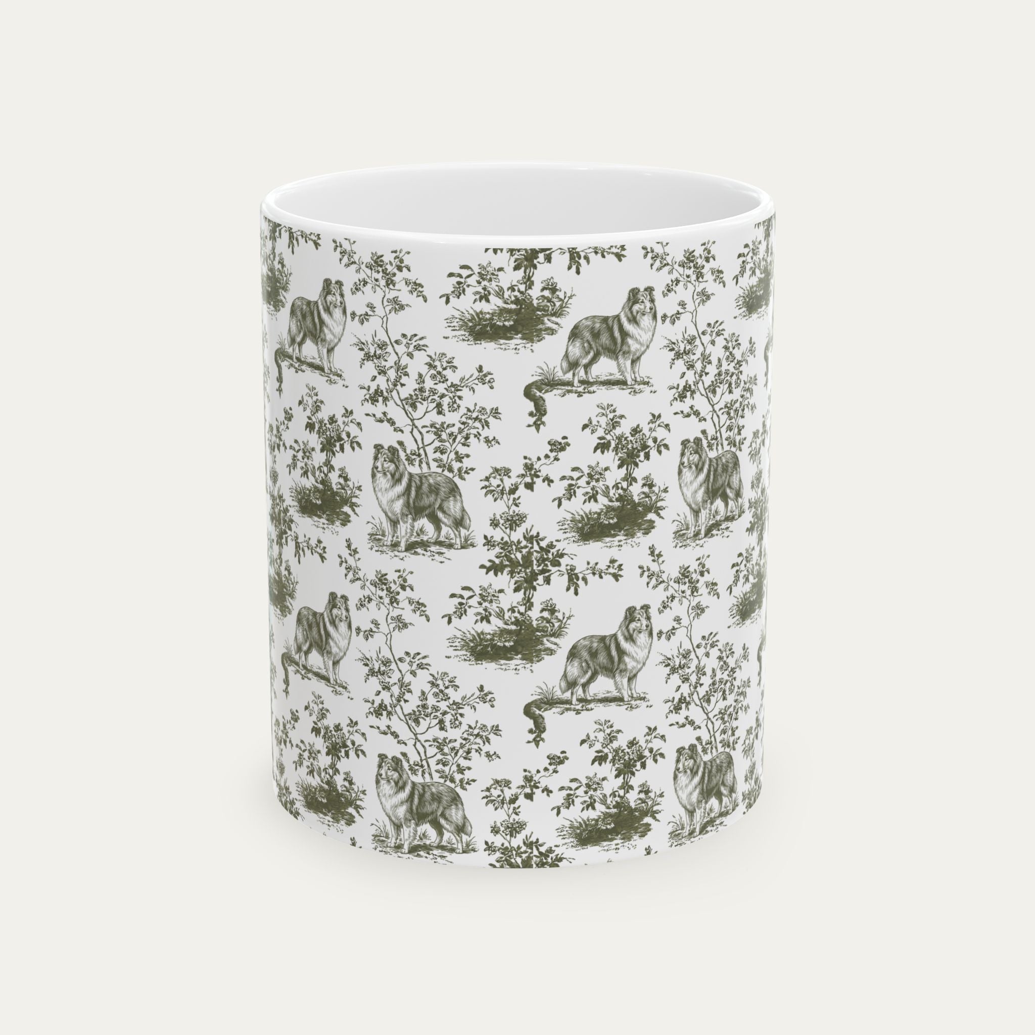 Shetland Sheepdog Sage Green Toile Mug