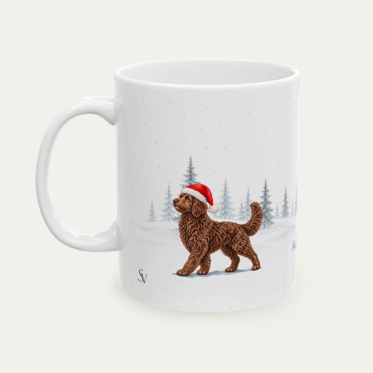 Custom Goldendoodle Chocolate Christmas Santa Hat Mug