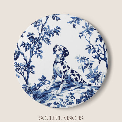 Dalmatian French Blue Toile Ceramic Coaster