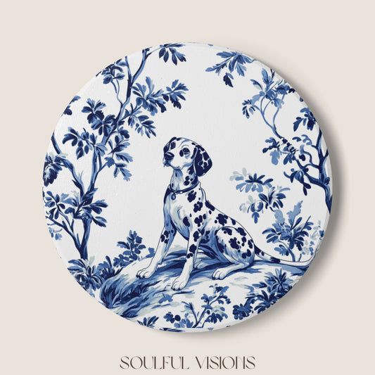 Dalmatian French Blue Toile Ceramic Coaster