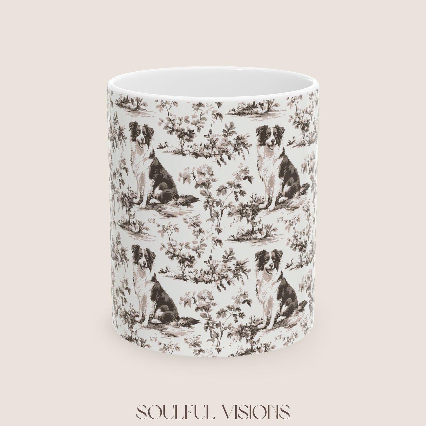 Border Collie Toile de Jouy Mug