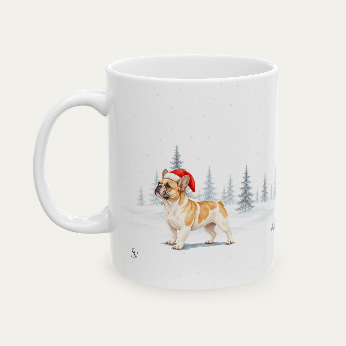 Custom French Bulldog Fawn Pied  Christmas Santa Hat Mug