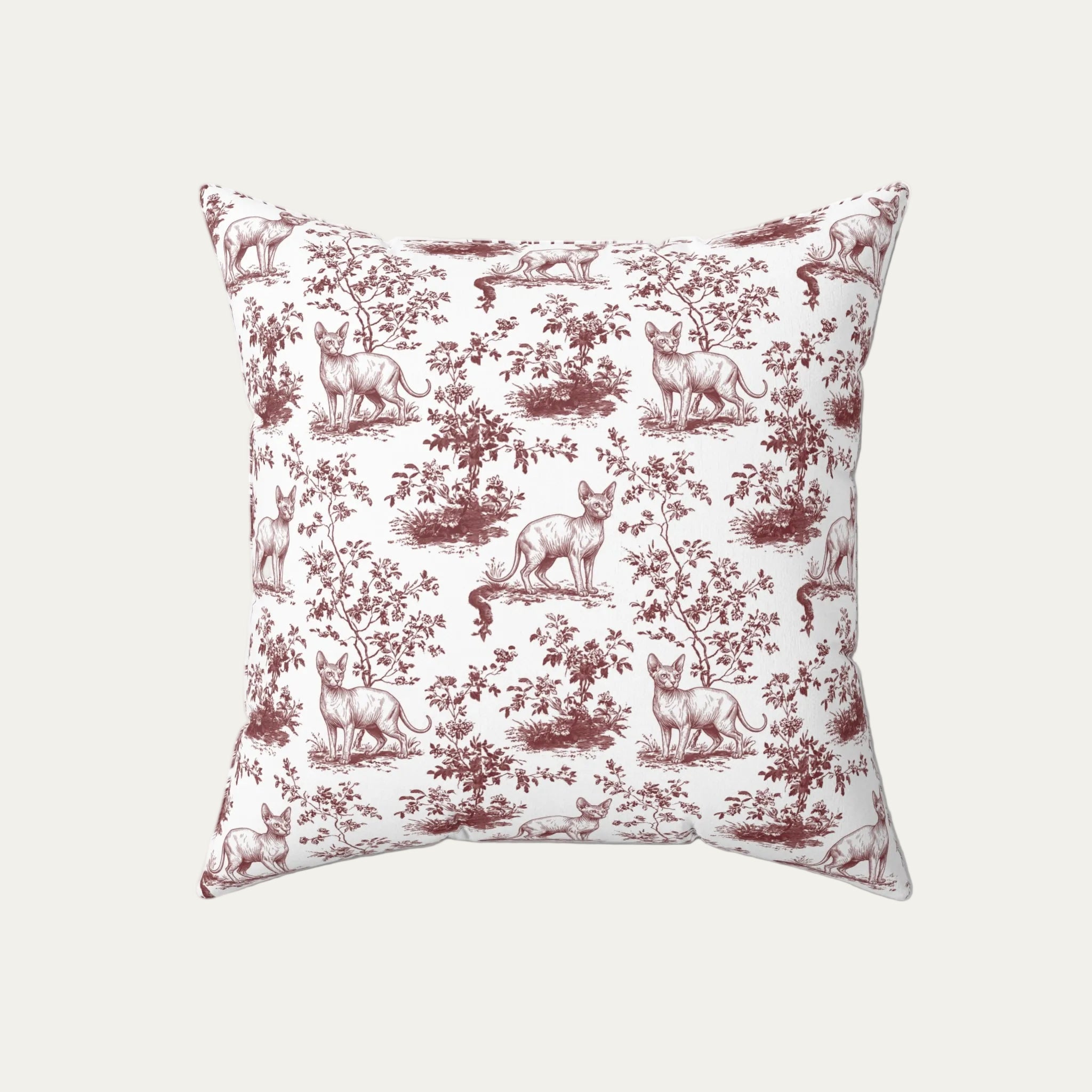 Cat Burgundy French Toile Pillow