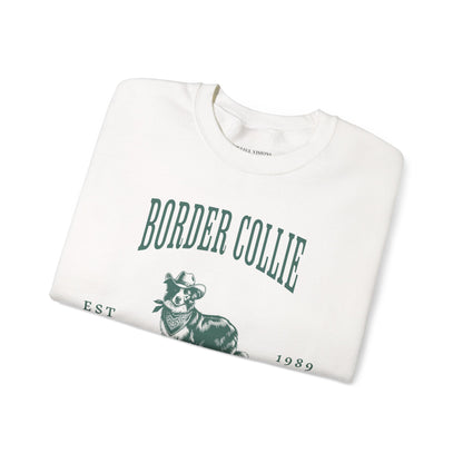 border collie Cowboy Club Sweatshirt - ash with green design