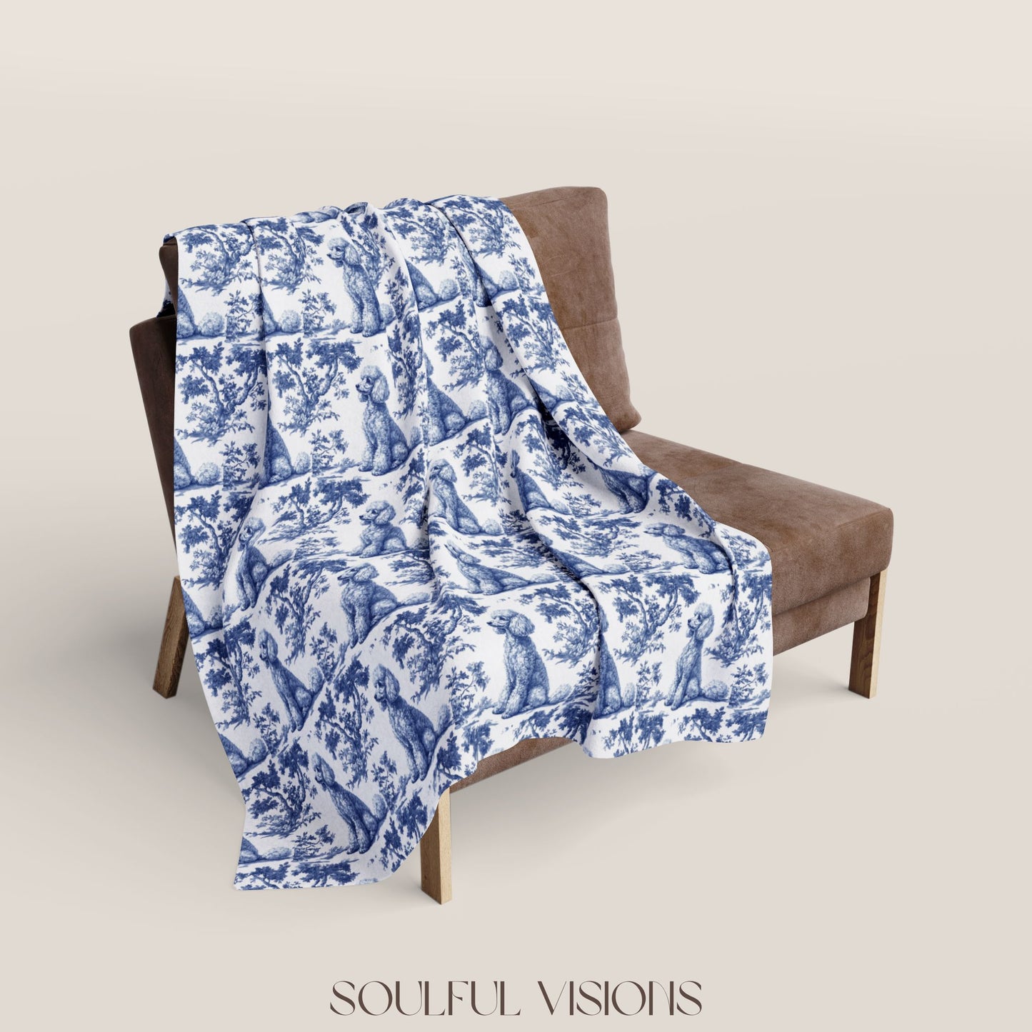 Poodle 2 French Toile De Jouy Blanket