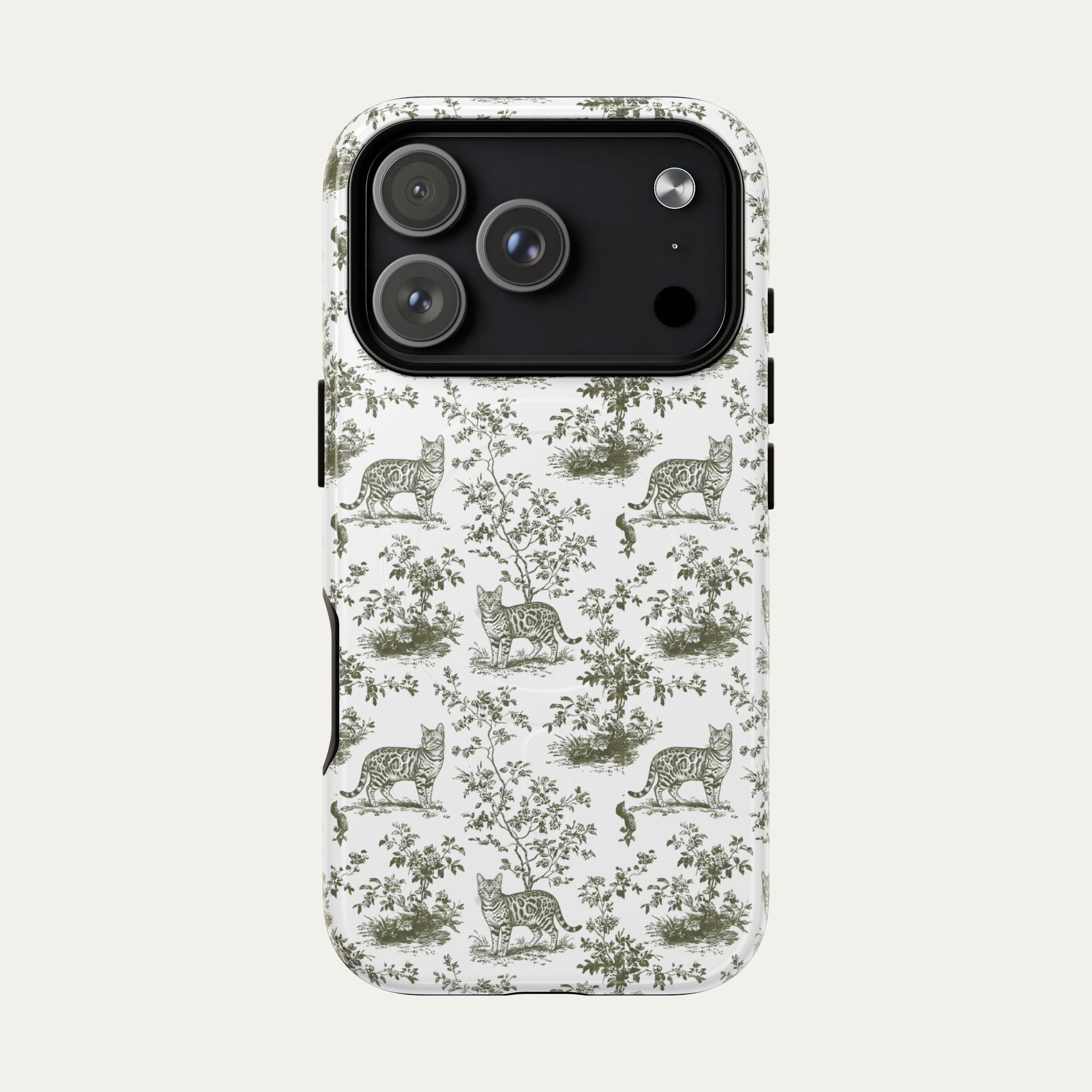 Cat Sage Green Toile Phone Case