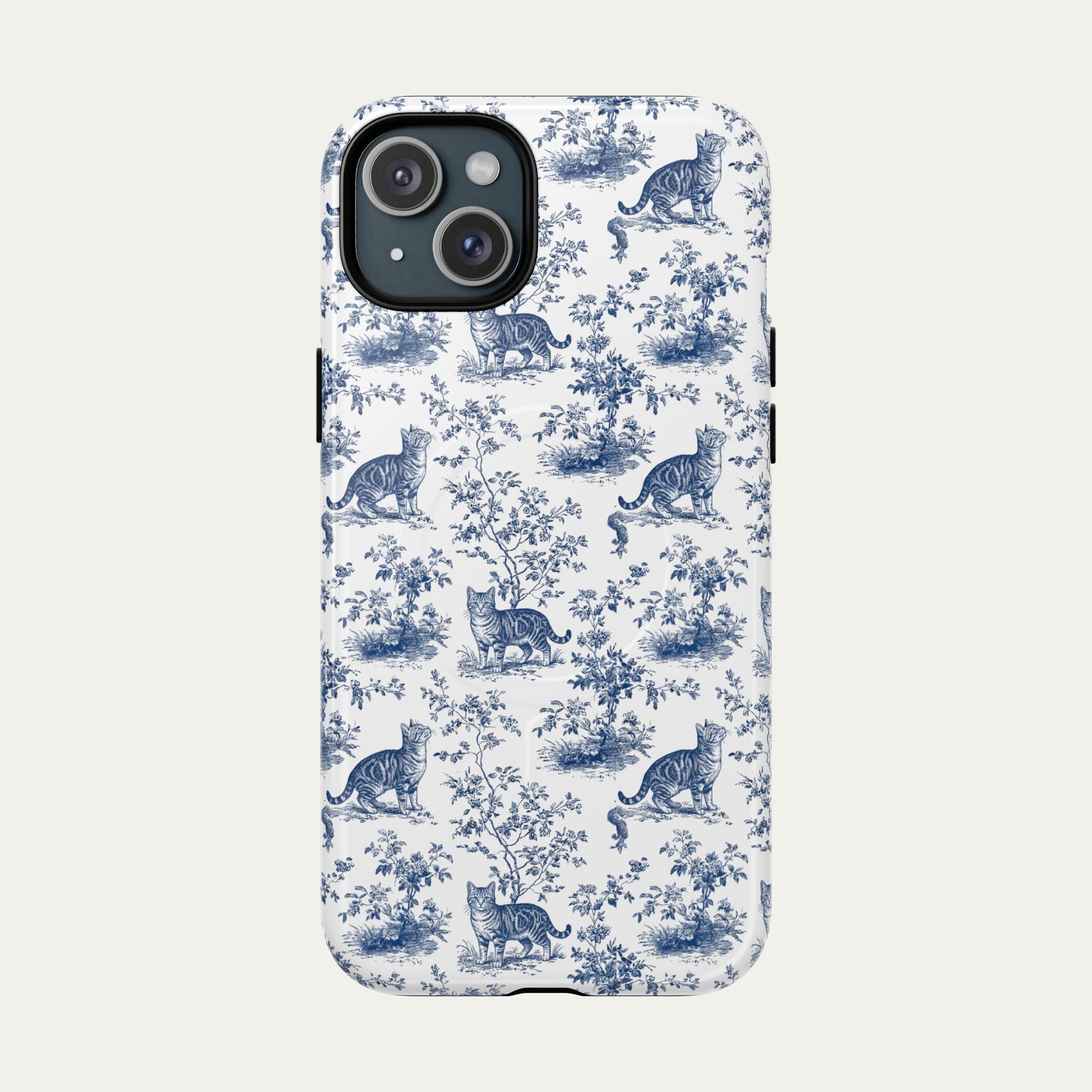 Tabby Cat Blue Toile Phone case