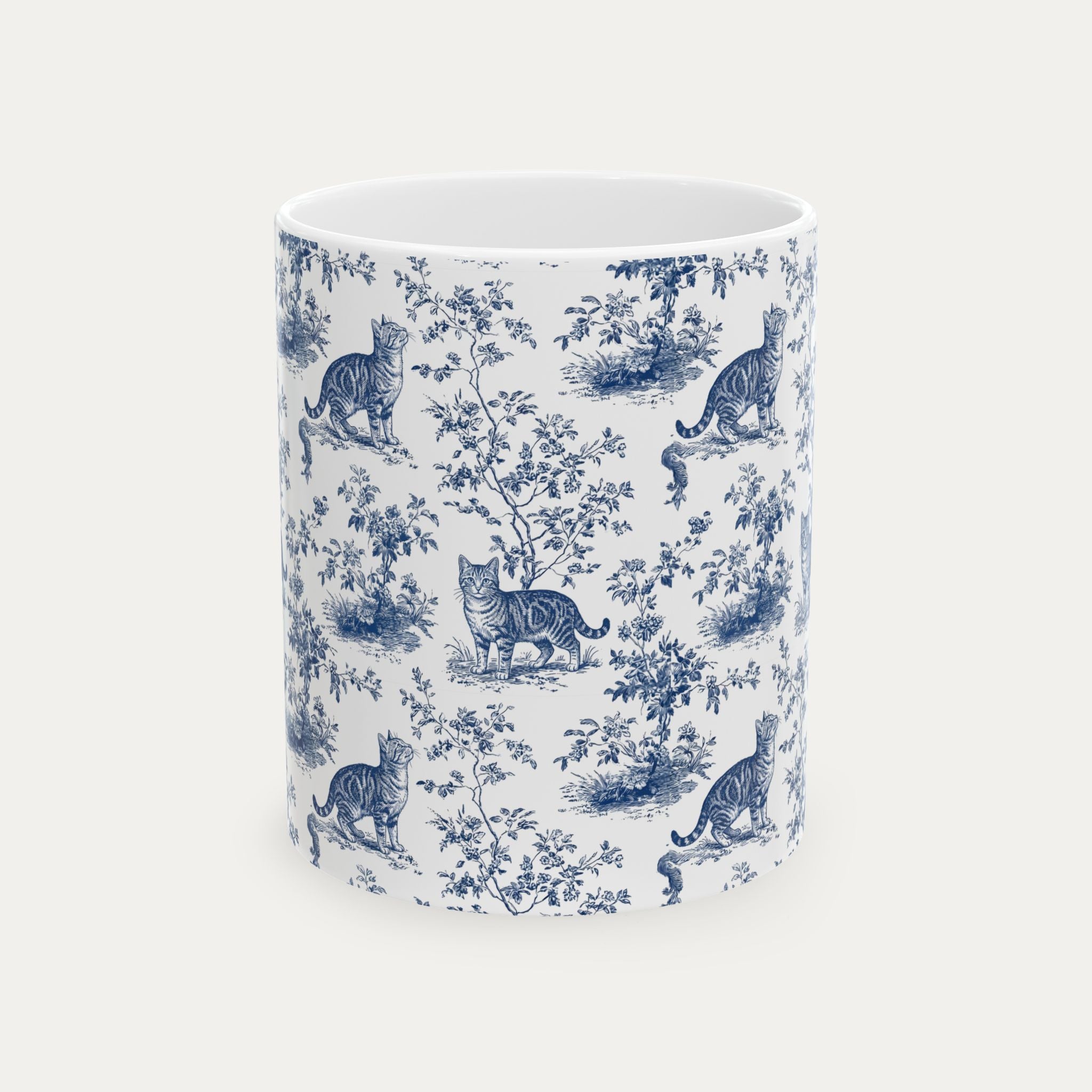 Tabby Cat Blue Toile Mug