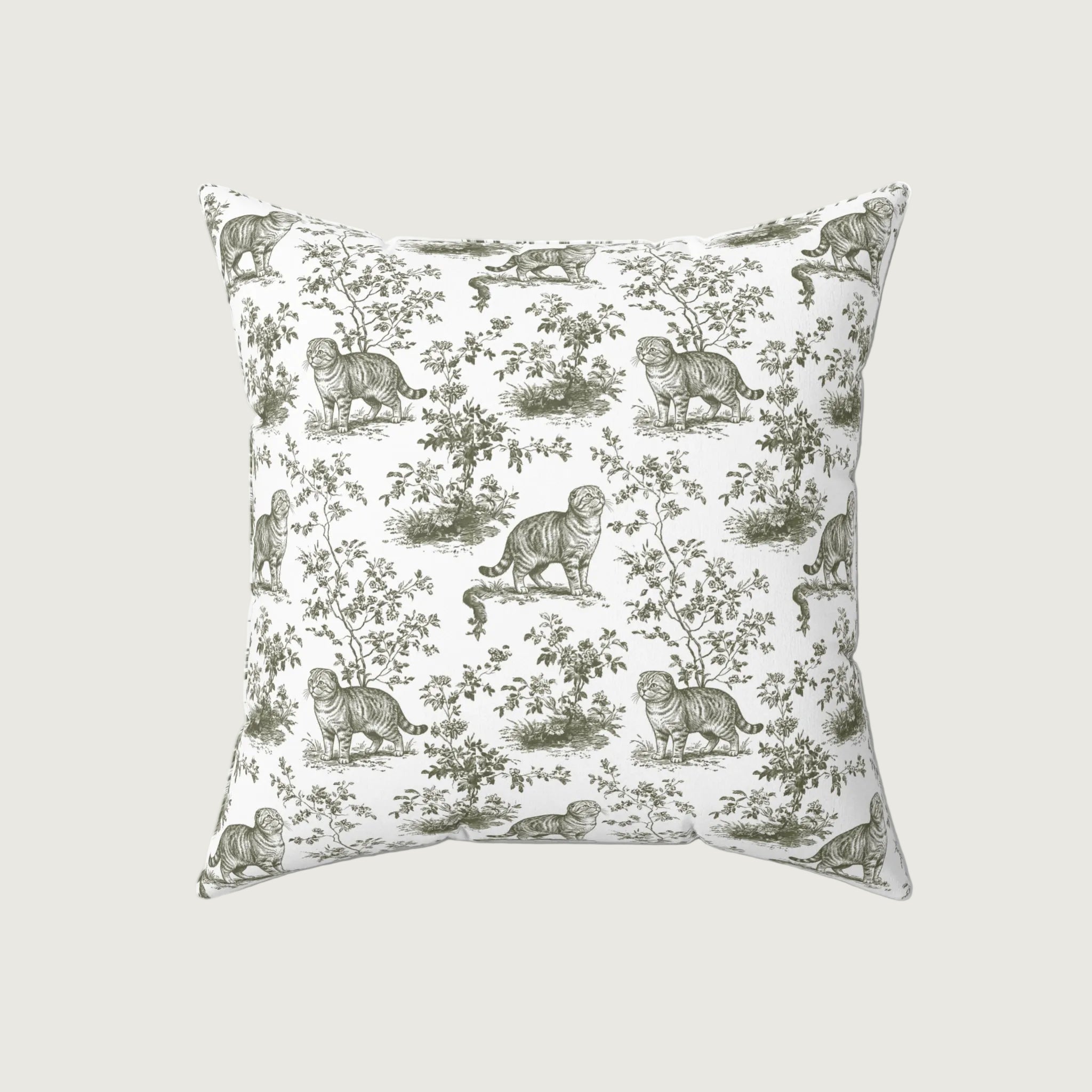 Cat Sage Green French Toile Pillow