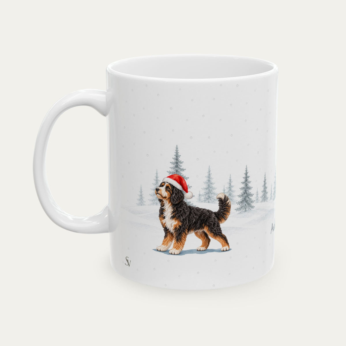 Custom Bernedoodle Tri Color Christmas Hat Santa Hat Mug