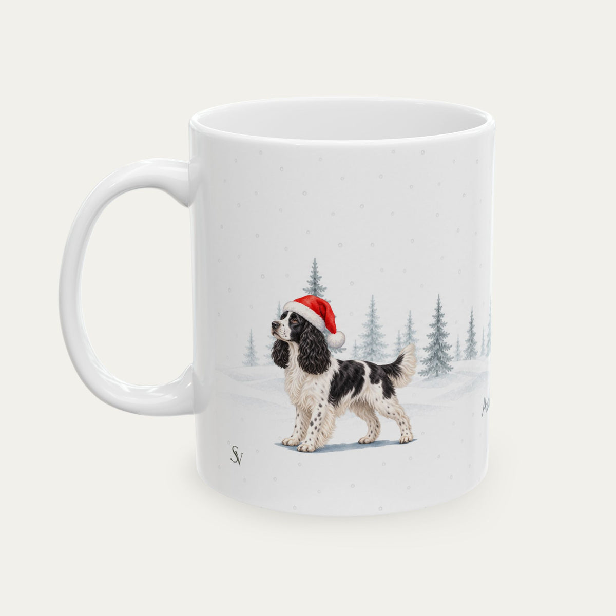Custom English Springer Spaniel Black and White Christmas Santa Hat Mug