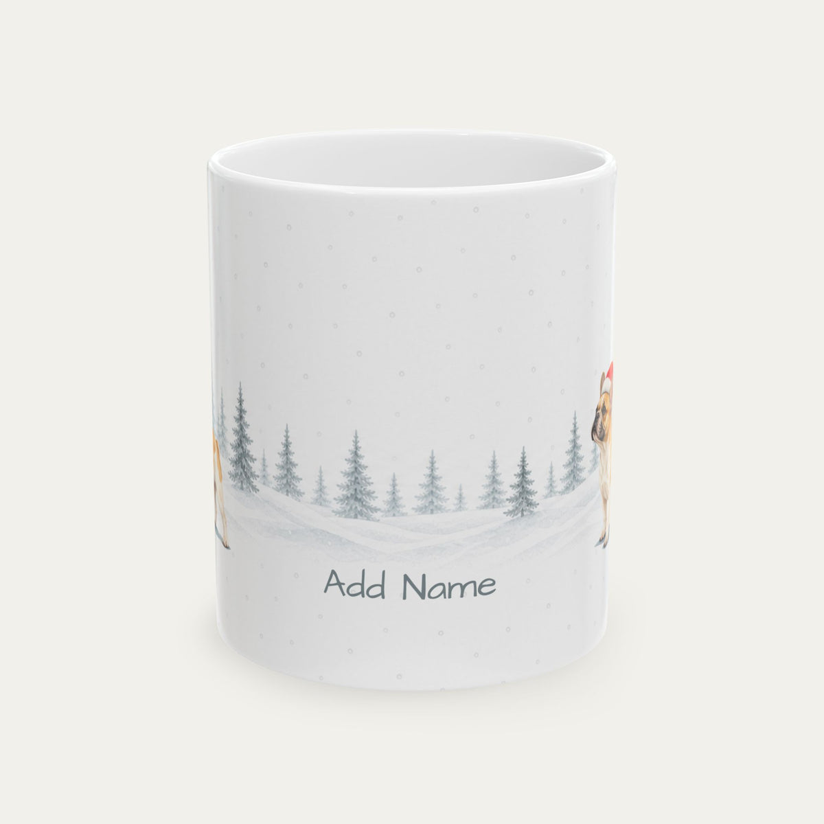 Custom French Bulldog Fawn Pied  Christmas Santa Hat Mug