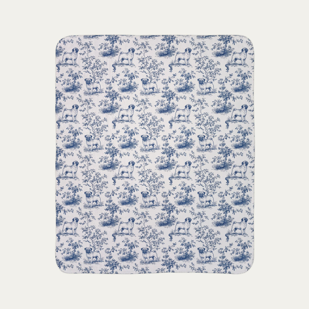 Pug Toile De Jouy Fleece Blanket
