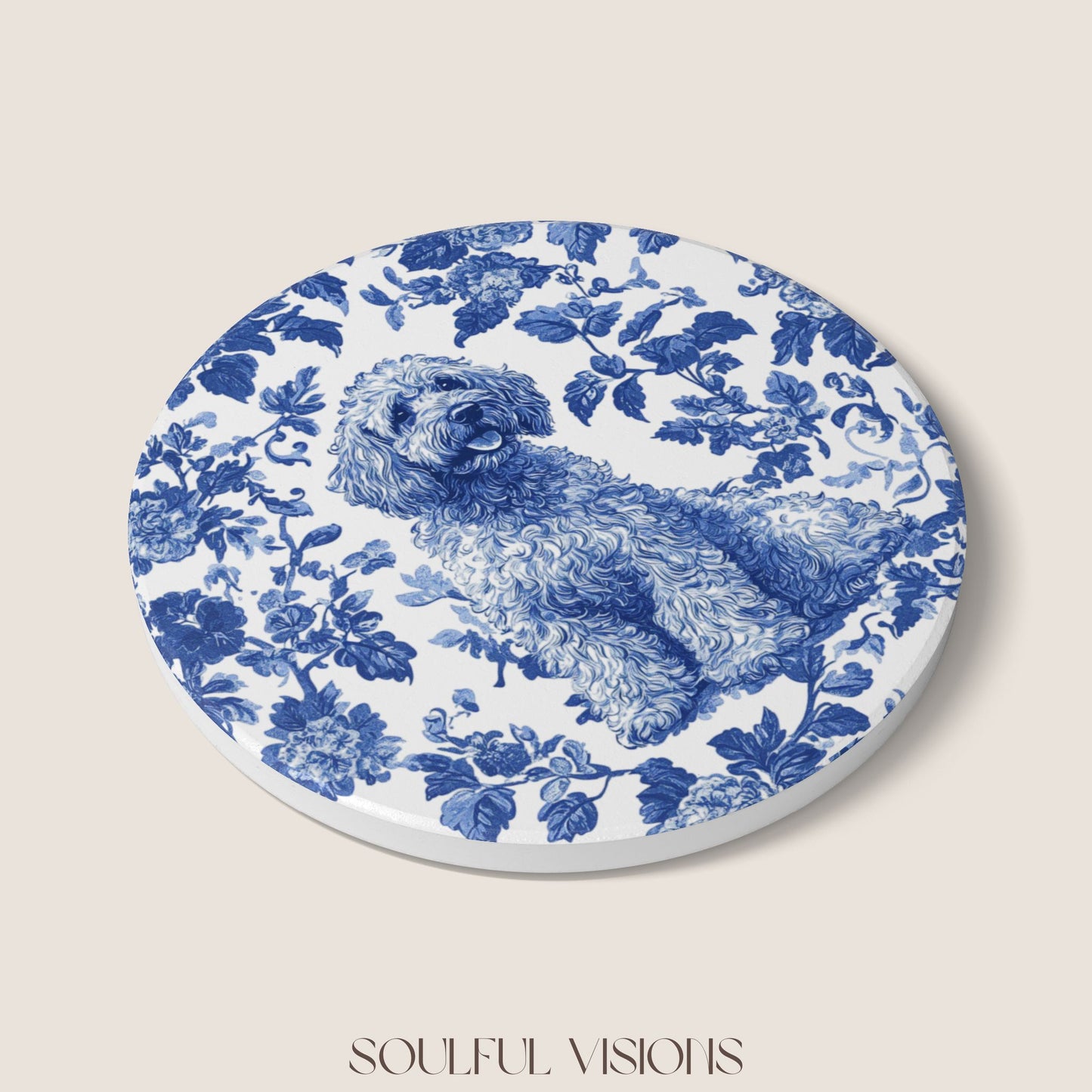 Labradoodle Ceramic Coaster French Toile