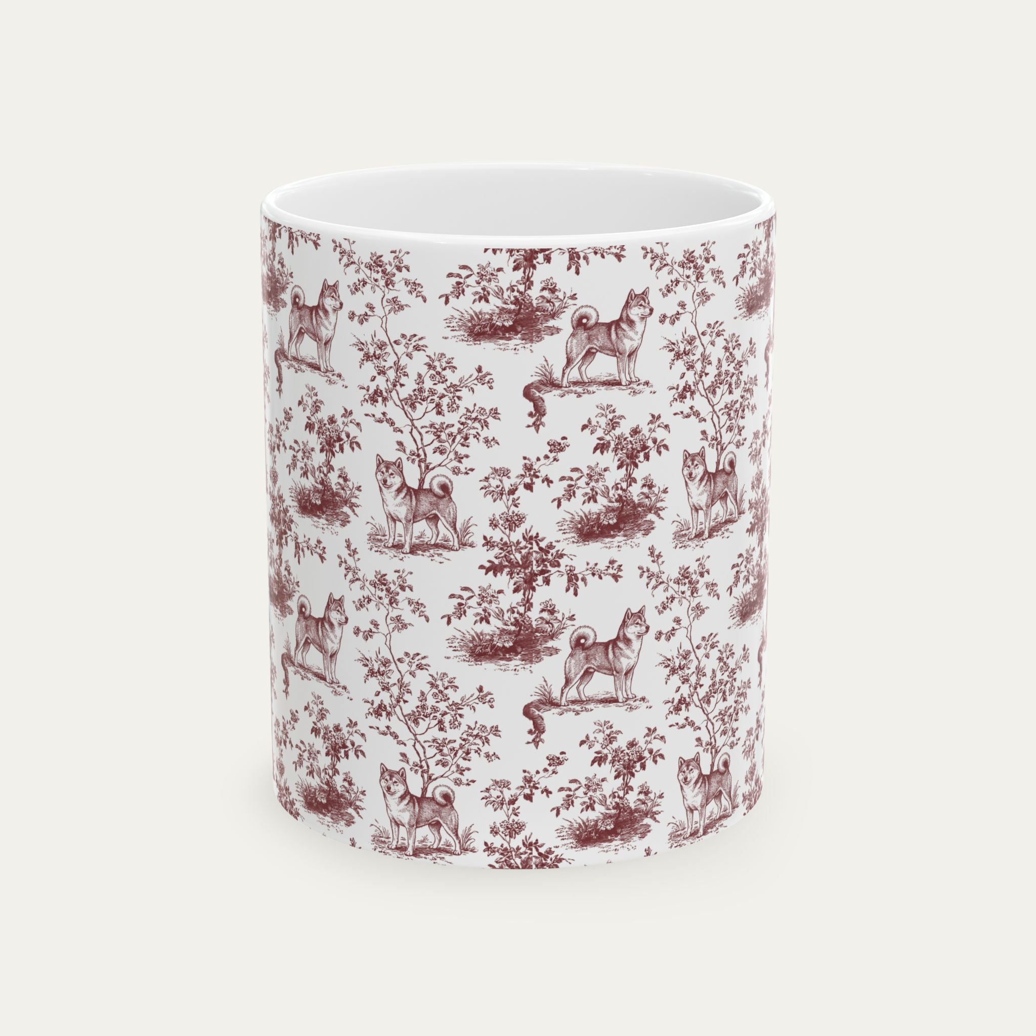Shiba Inu Burgundy Toile Mug