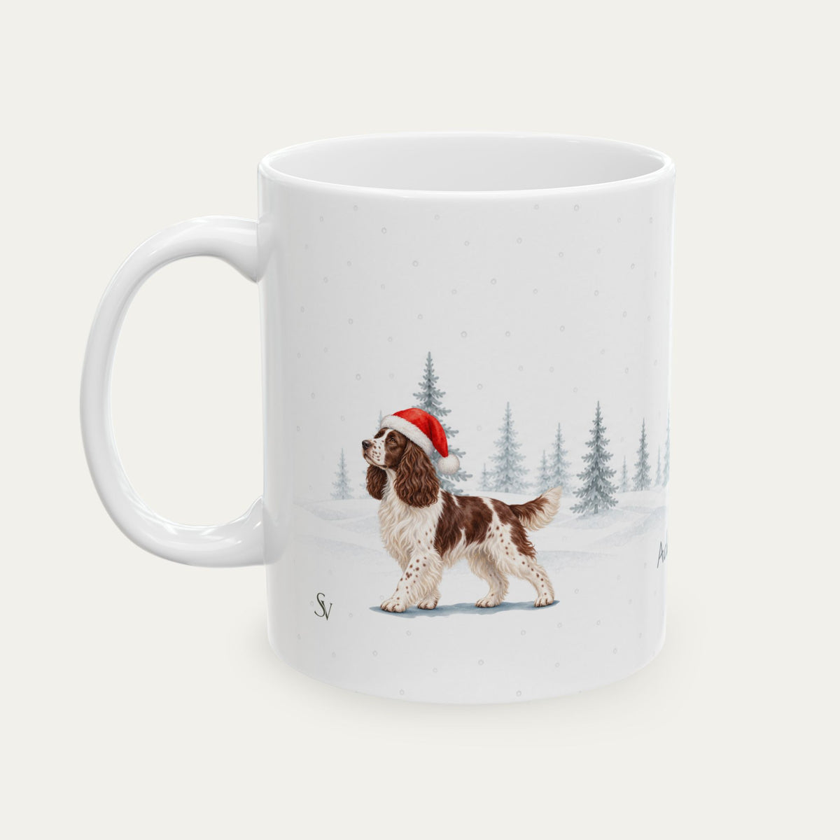 Custom English Springer Spaniel Liver and White Santa Hat Mug