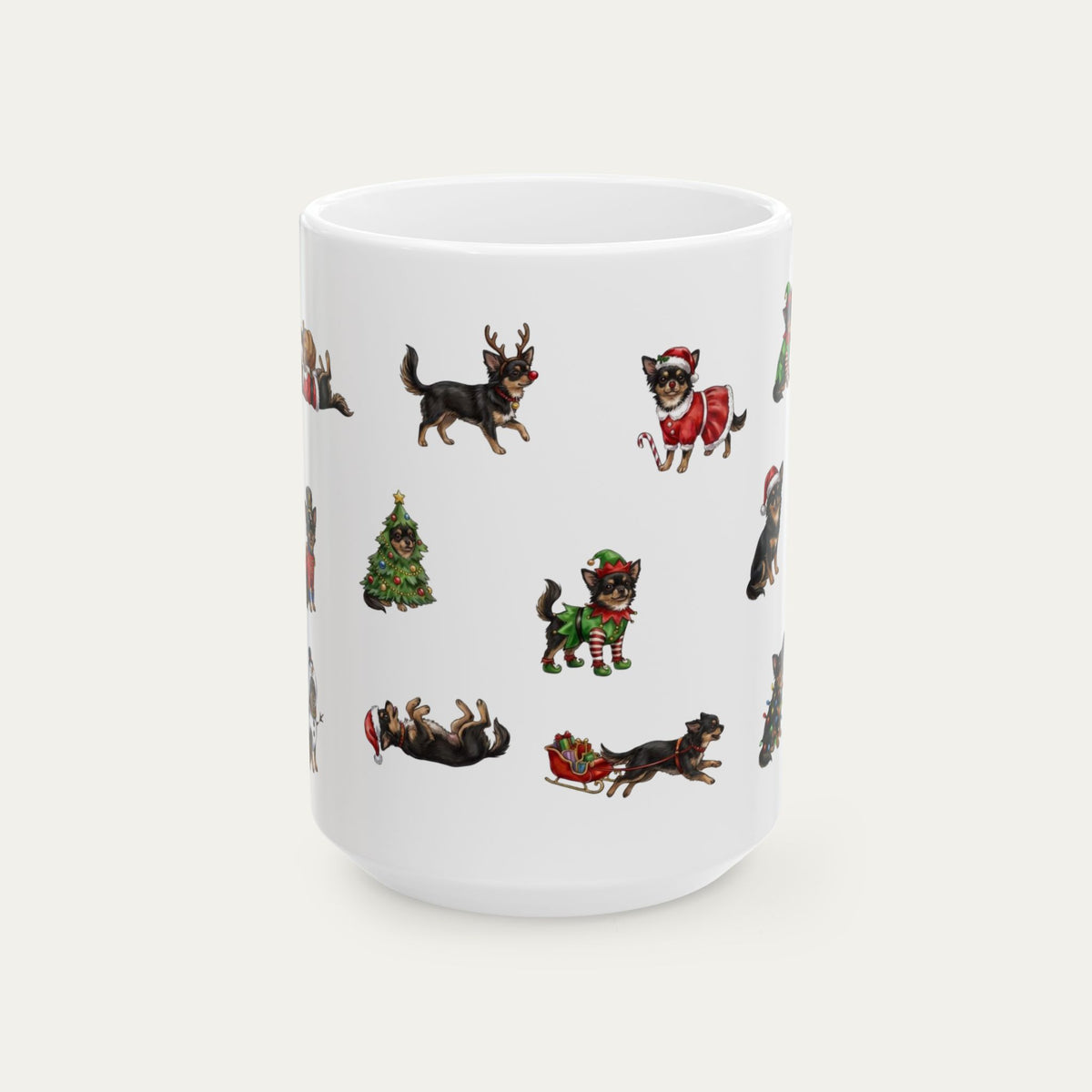 Chihuahua LH Black and Tan Christmas Mug