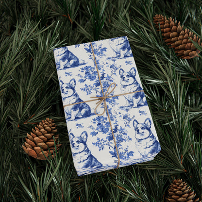 Corgi French Toile De Jouy Wrapping Paper