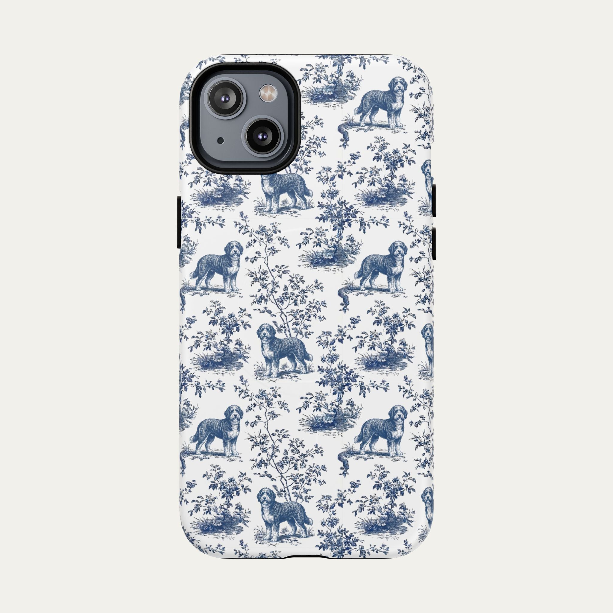 Bernedoodle Blue Toile Phone case