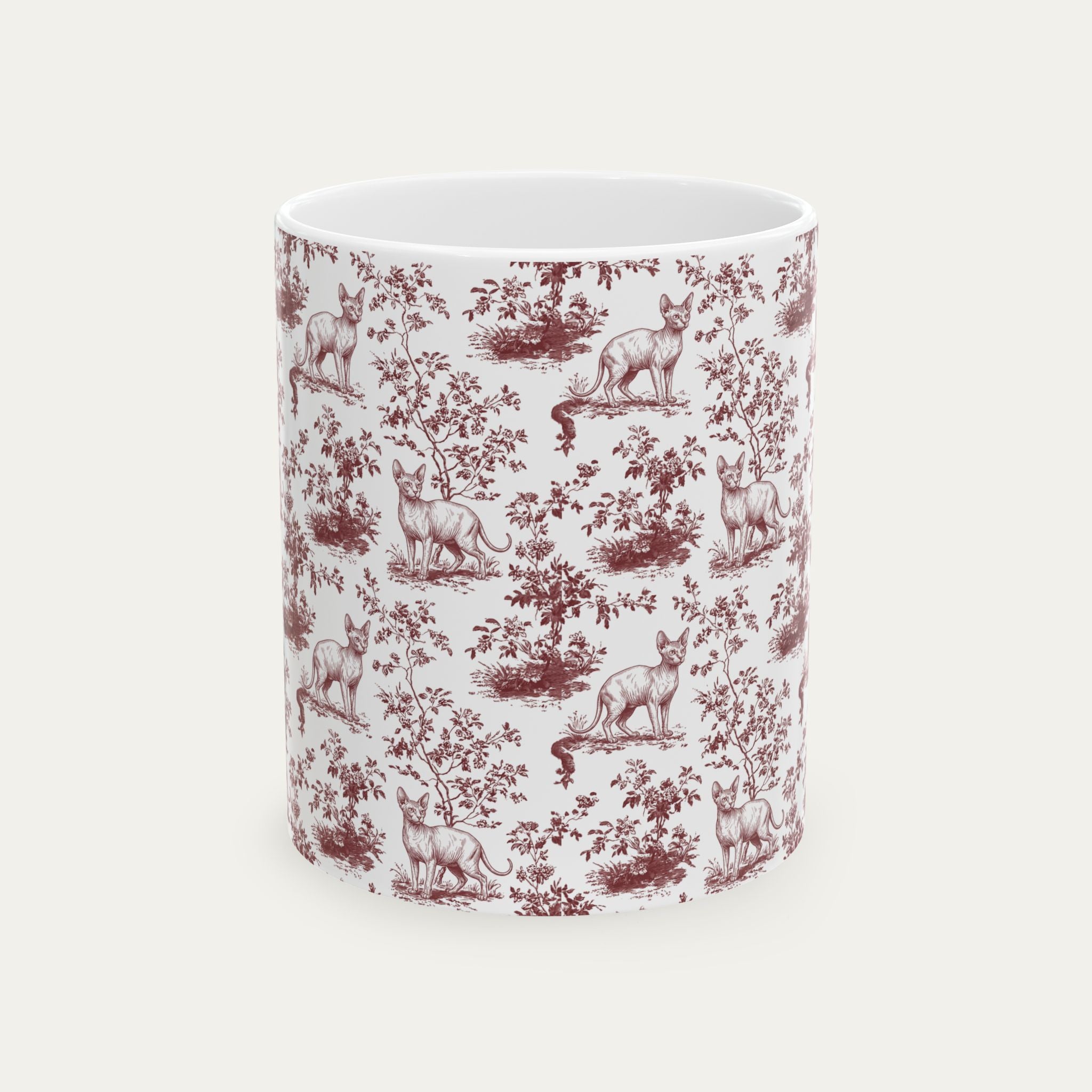 Sphynx Cat Burgundy Toile Mug
