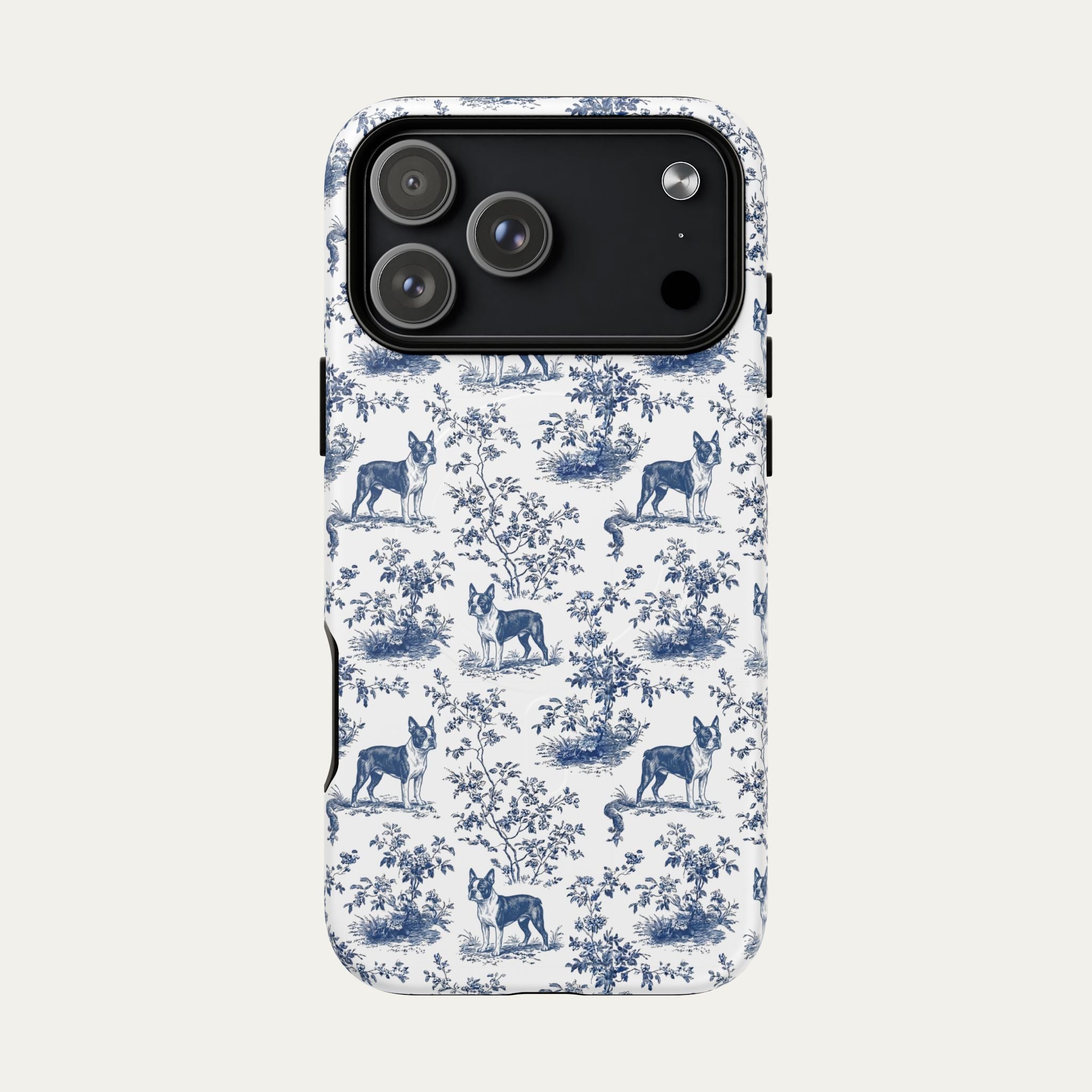 Boston Terrier Blue Toile Phone case