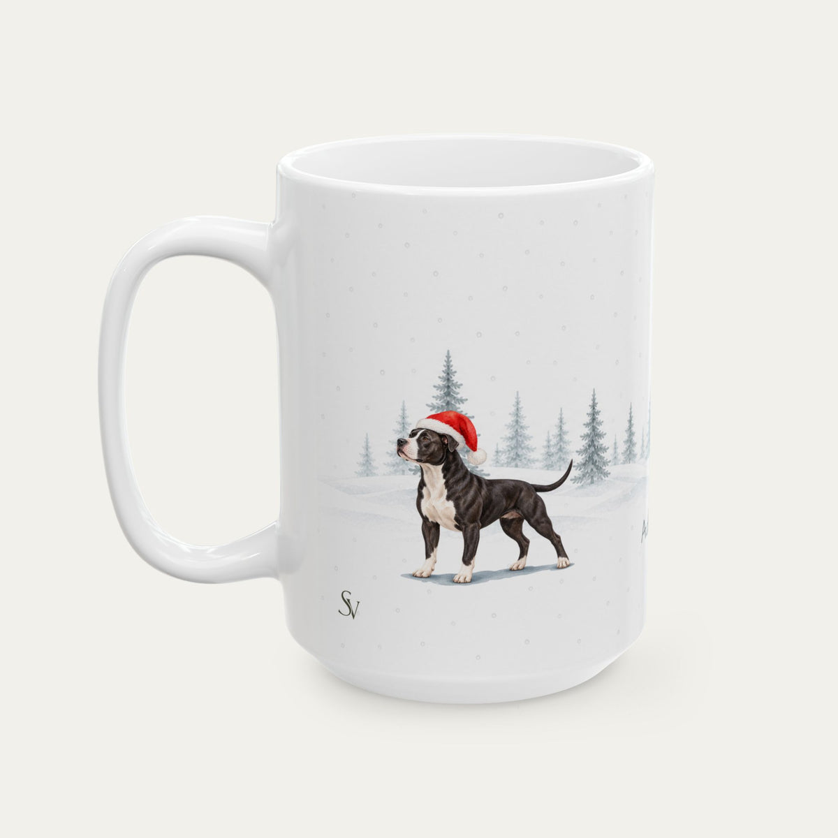 Custom Pitbull Black and White Christmas Santa Hat Mug