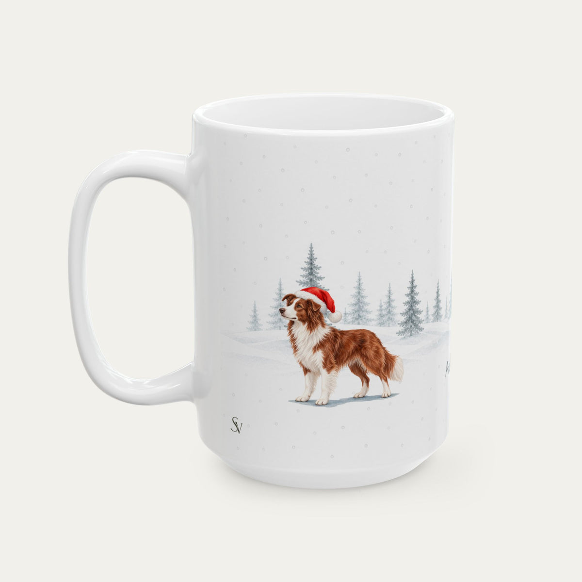Custom Border Collie Red and White  Christmas Santa Hat Mug