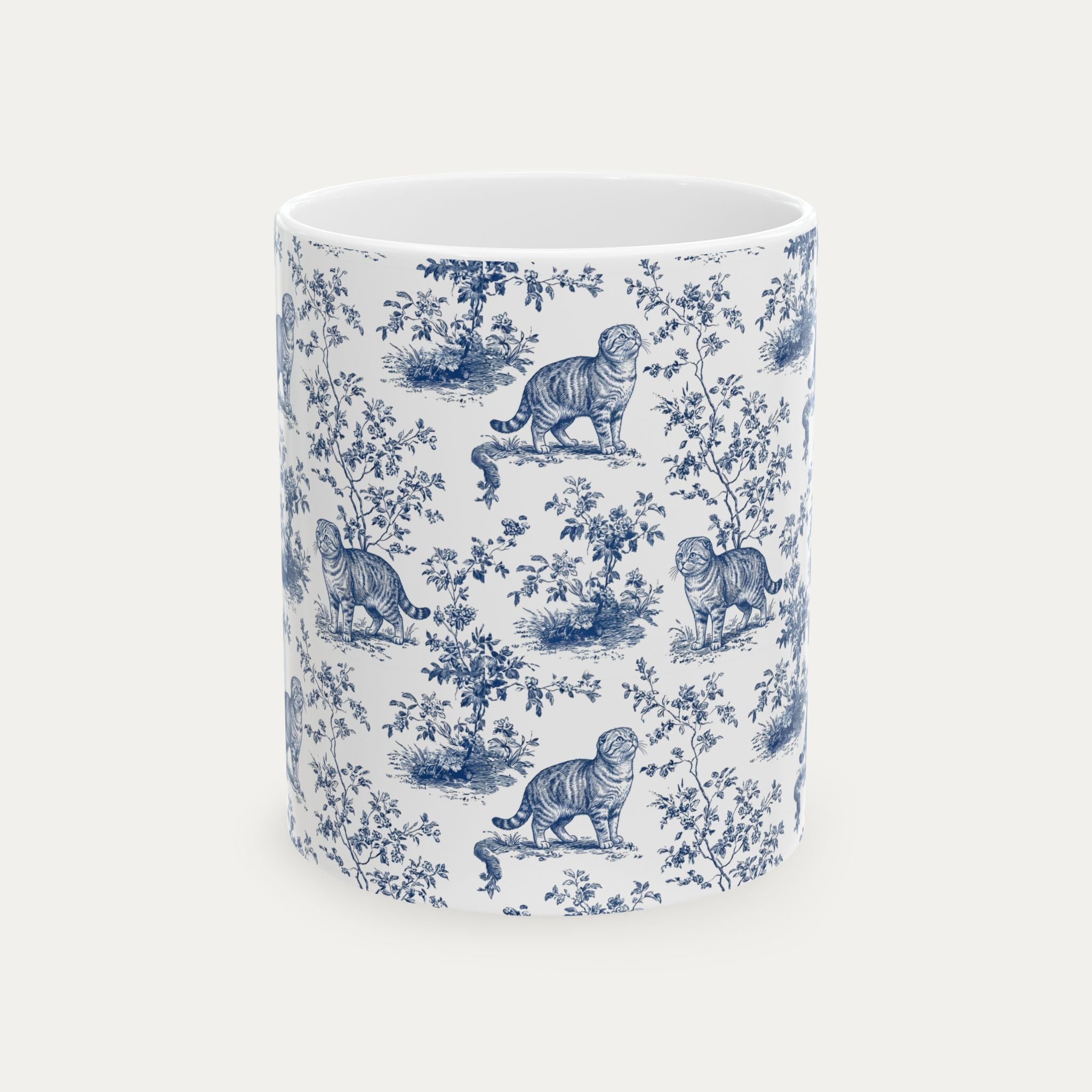 Scottish Fold Cat Blue Toile Mug