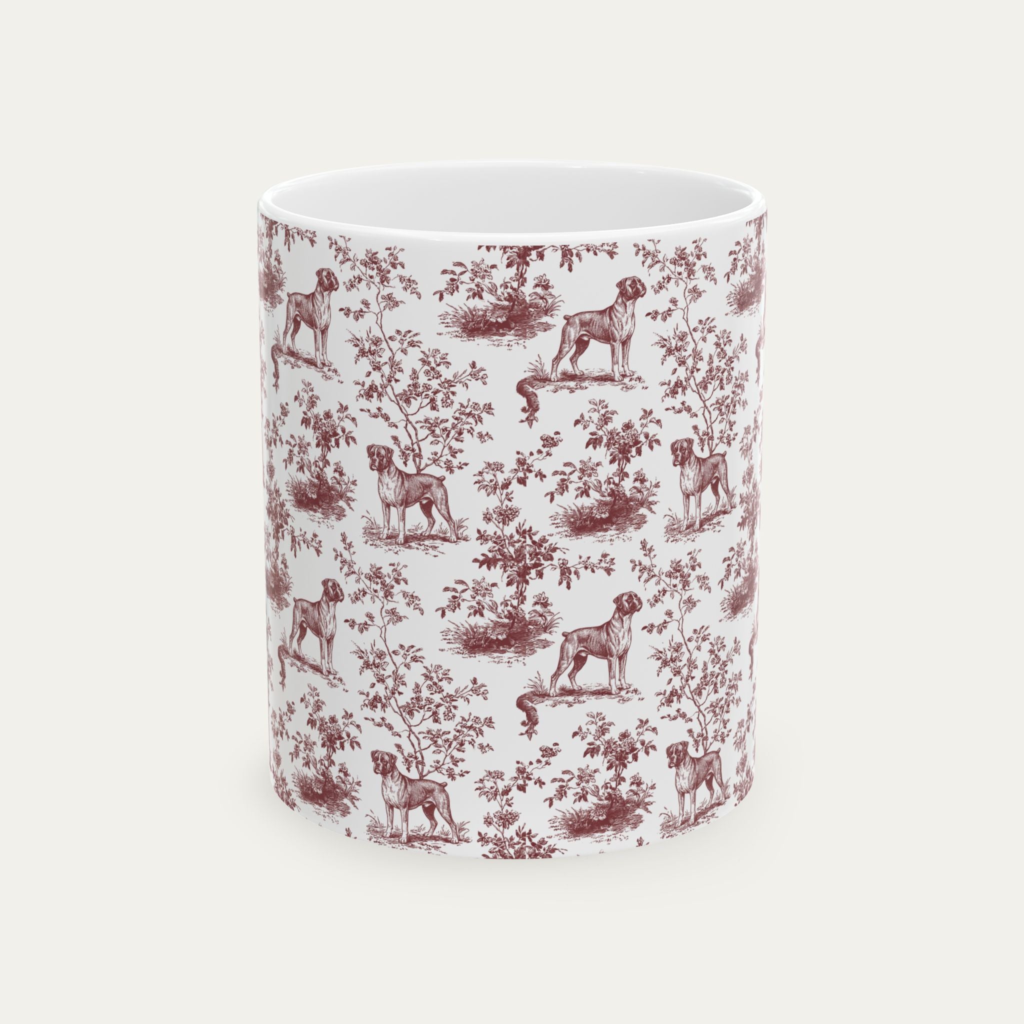 Boxer Burgundy Toile Mug