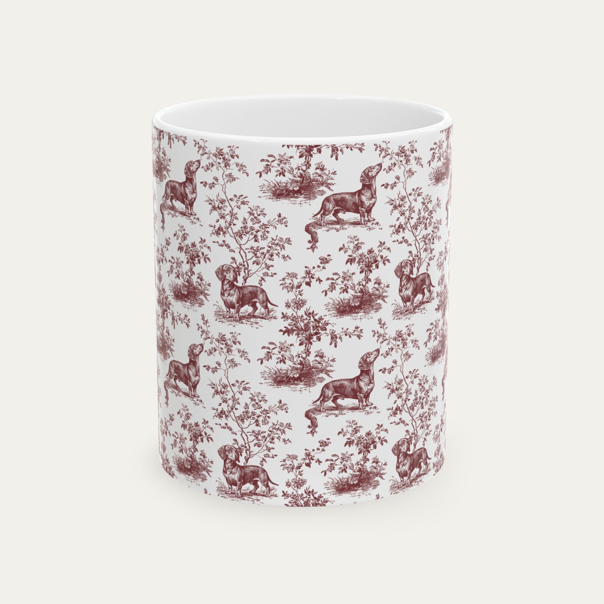 Dachshund Shorthaired Burgundy Toile Mug