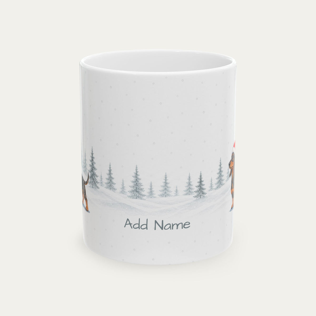 Custom Dachshund Black and Tan Dapple  Christmas Santa Hat Mug