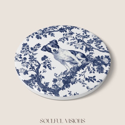 Jack Russell Ceramic Coaster French Blue Toile