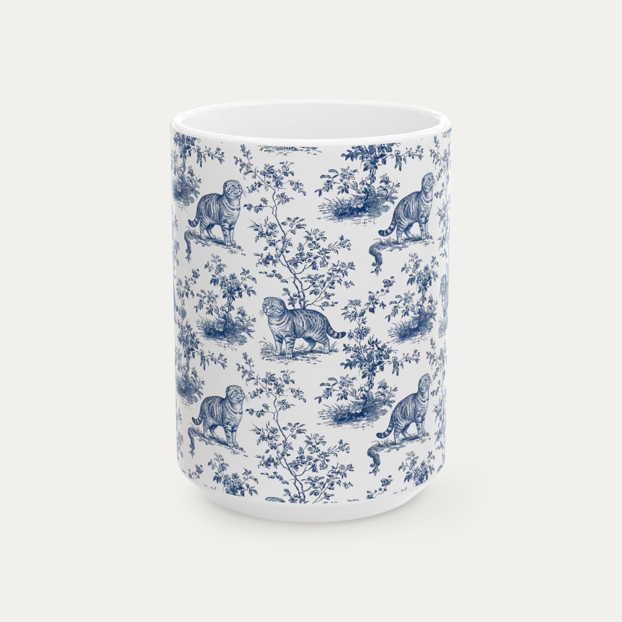 Scottish Fold Cat Blue Toile Mug