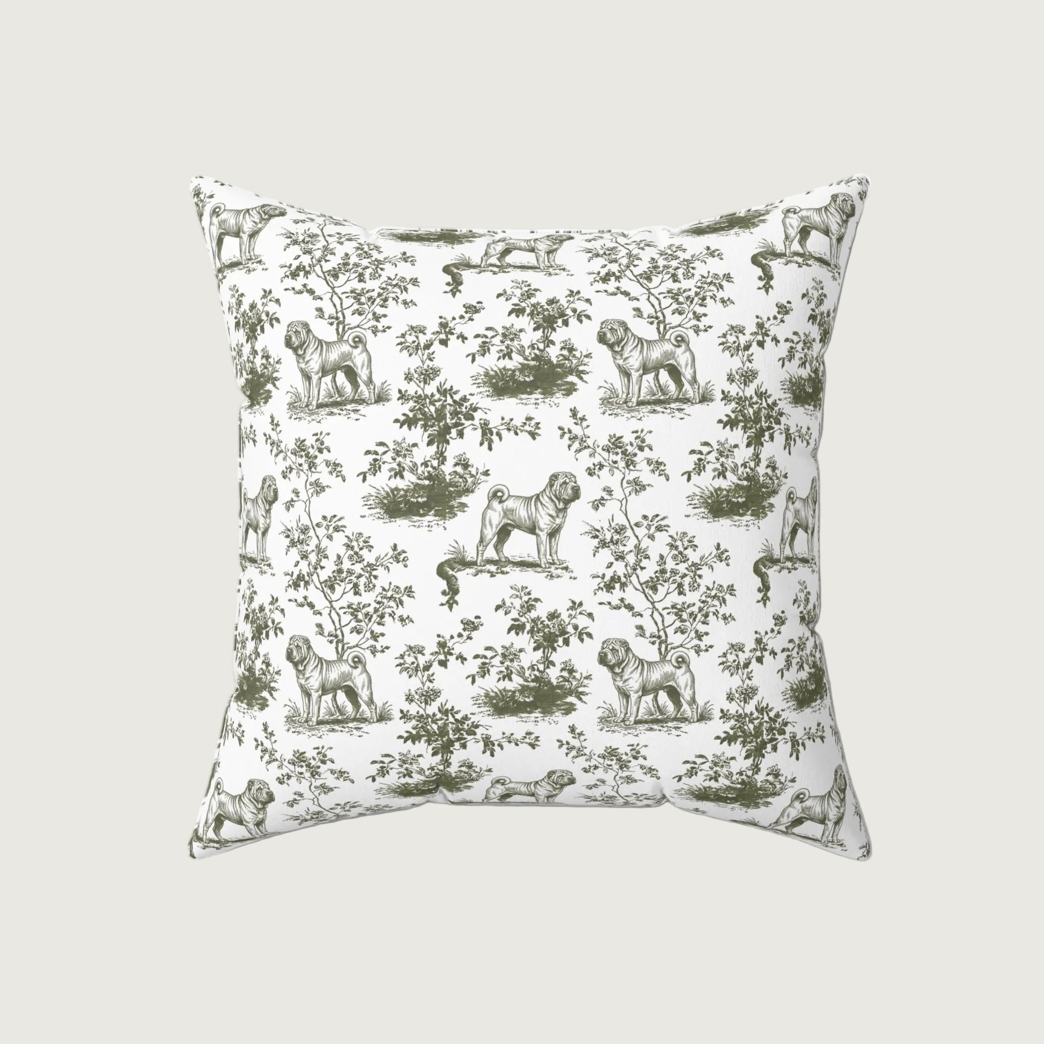 Dog Sage Green French Toile Pillow