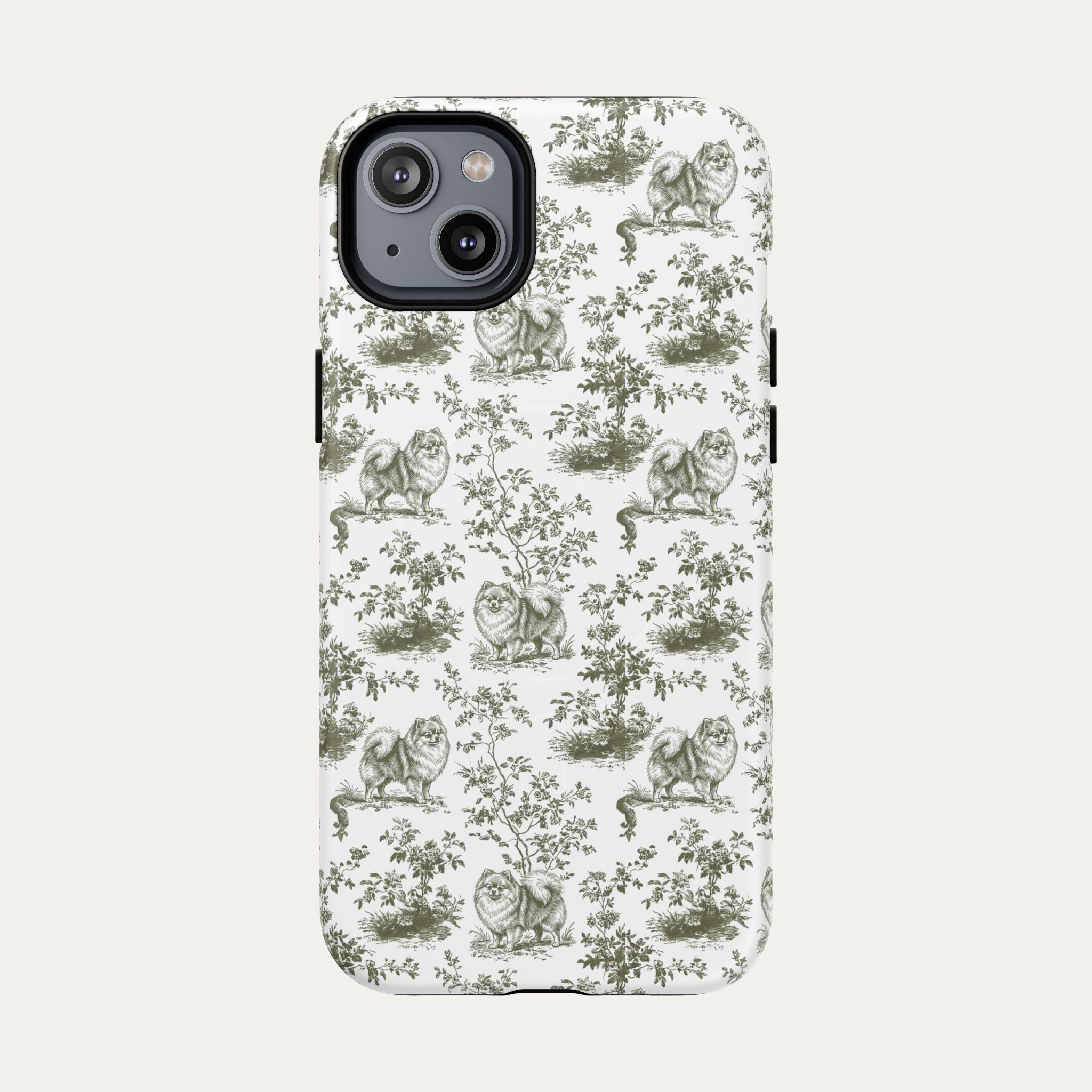 Pomeranian Sage Green Toile phone Case