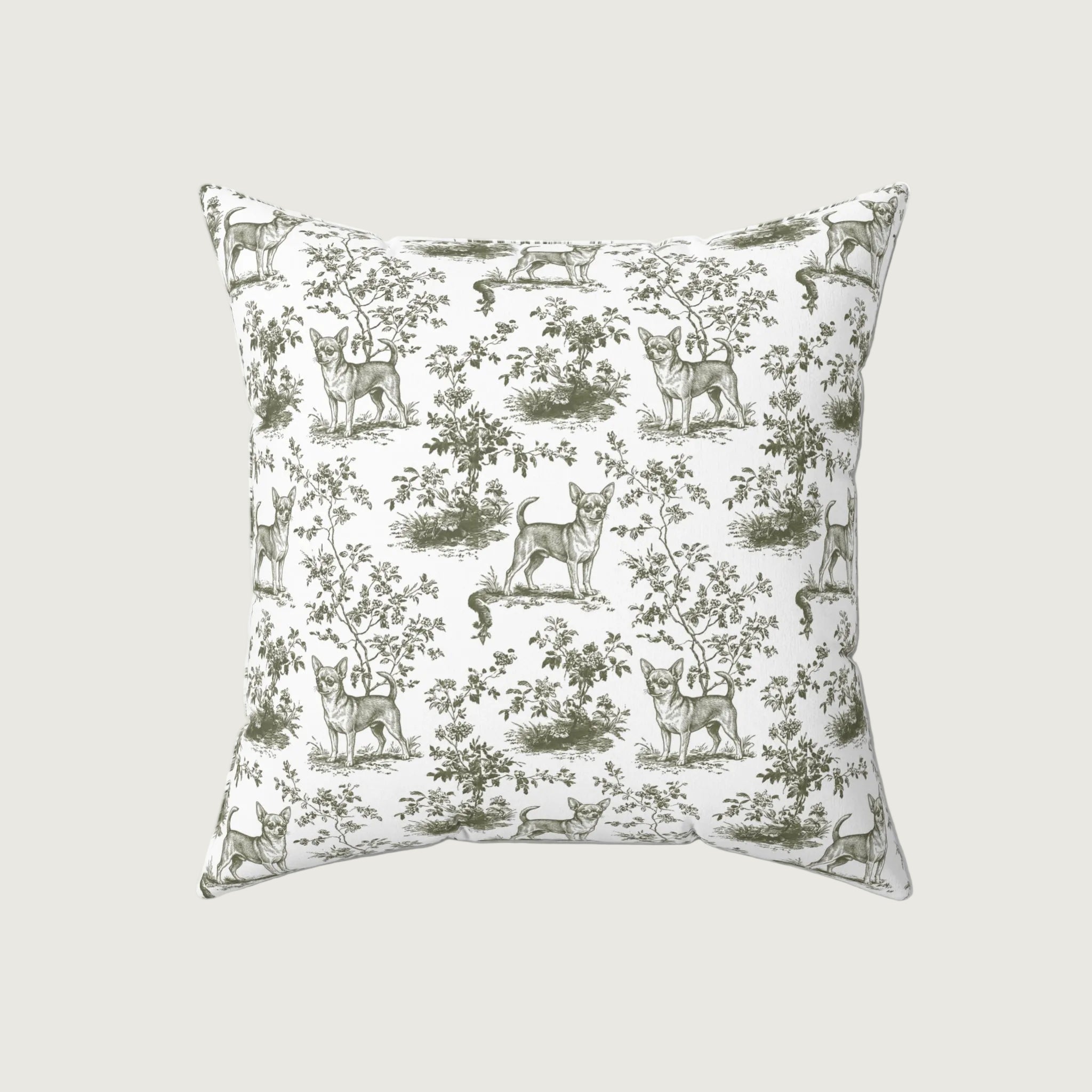 Dog Sage Green French Toile Pillow